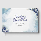 Blue Romantic Elegant Floral Wedding Guest Books Gästebuch (Vorderseite)