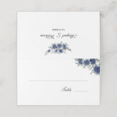 Blue Romantic Elegante Floral Hochzeiten Platzkart Platzkarte (Außenseite Aufgefaltet)