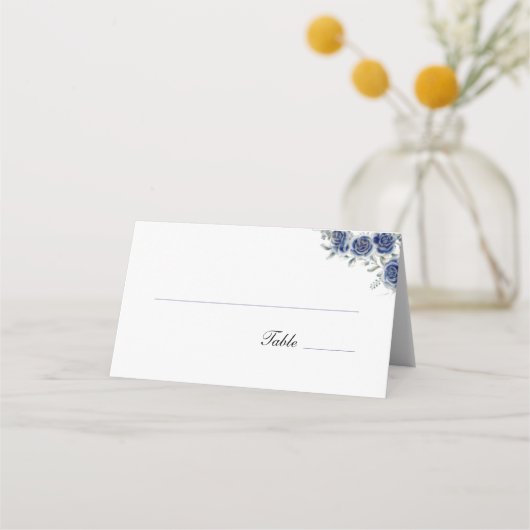 Blue Romantic Elegante Floral Hochzeiten Platzkart Platzkarte (Vorderseite)