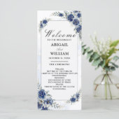 Blue Romantic Floral Botanica Wedding Program Card (Stehend Vorderseite)