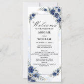 Blue Romantic Floral Botanica Wedding Program Card (Vorderseite)