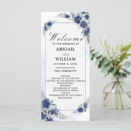 Blue Romantic Floral Botanica Wedding Program Card