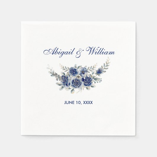 Blue Romantic Floral Botanical Wedding Napkins Serviette (Vorderseite)