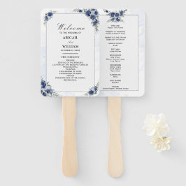 Blue Romantic Floral Botanical Wedding Programm Fächer