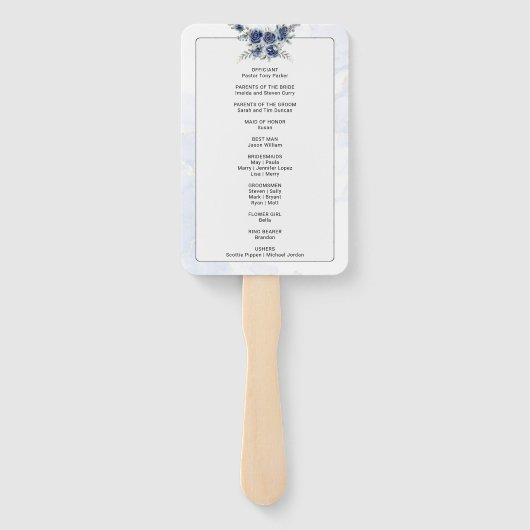 Blue Romantic Floral Botanical Wedding Programm Fächer (Rückseite)