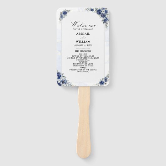 Blue Romantic Floral Botanical Wedding Programm Fächer (Vorderseite)