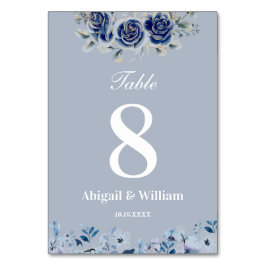 Blue Romantic Floral Botanical Wedding Table Card Tischnummer