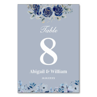 Blue Romantic Floral Botanical Wedding Table Card Tischnummer
