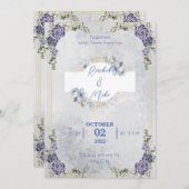 Blue Romantic Florals Hochzeitseinladung Einladung (Vorne/Hinten)