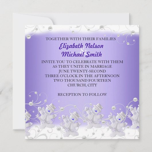 Blue Romantic Snowman Wedding Einladung (Vorderseite)