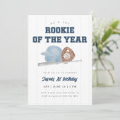 Blue Rookie of the Year Baseball First Birthday Einladung (Stehend Vorderseite)