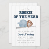 Blue Rookie of the Year Baseball First Birthday Einladung (Vorne/Hinten)