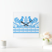 Blue Rooster cross-stitch Quadratische Wanduhr (Zuhause)