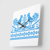Blue Rooster cross-stitch Quadratische Wanduhr (Winkel)