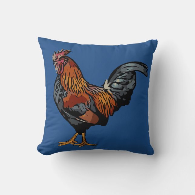 Blue Rooster Pillow Kissen (Vorderseite)