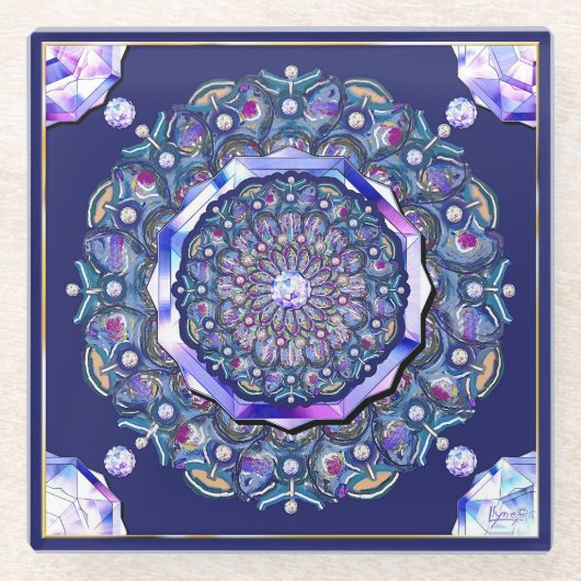 Blue Rosace Glasuntersetzer (Vorderseite)