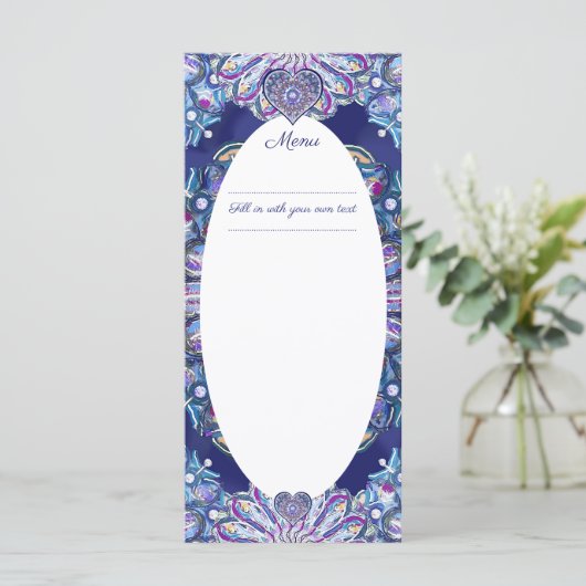 Blue Rosace Menükarte (Stehend Vorderseite)