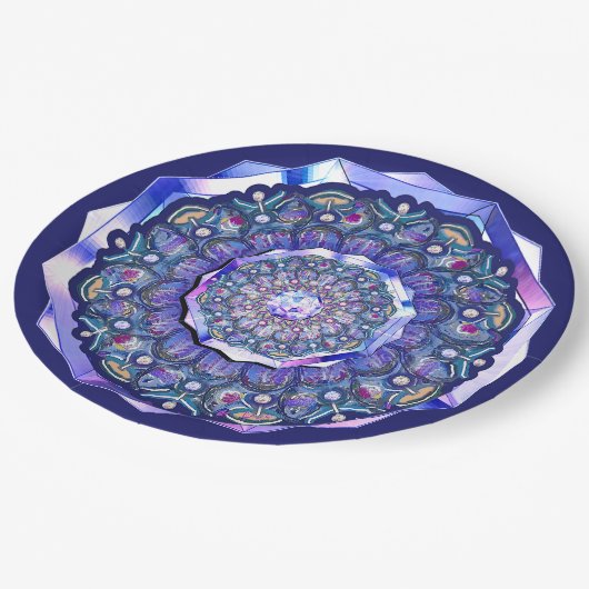 Blue Rosace Pappteller (Schrägansicht)