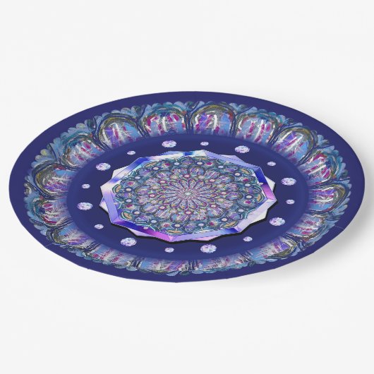 Blue Rosace Pappteller (Schrägansicht)
