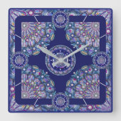 Blue Rosace Quadratische Wanduhr (Vorderseite)