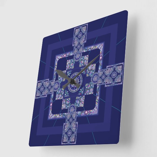 Blue Rosace Quadratische Wanduhr (Winkel)
