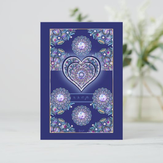 Blue Rosace RSVP Karte (Stehend Vorderseite)