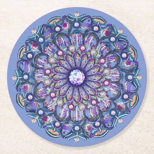 Blue Rosace Runder Pappuntersetzer (Vorderseite)