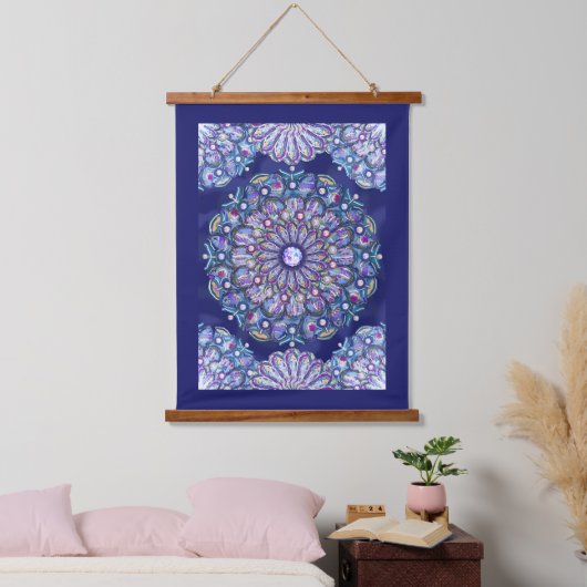 Blue Rosace Wandteppich Mit Holzrahmen (Schlafzimmer)