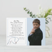 Blue Rosary Communion Foto Einladung (Stehend Vorderseite)