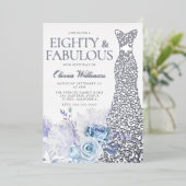 Blue Rose 80. Geburtstagsparty Silver Folieneinladung (Stehend vorne)