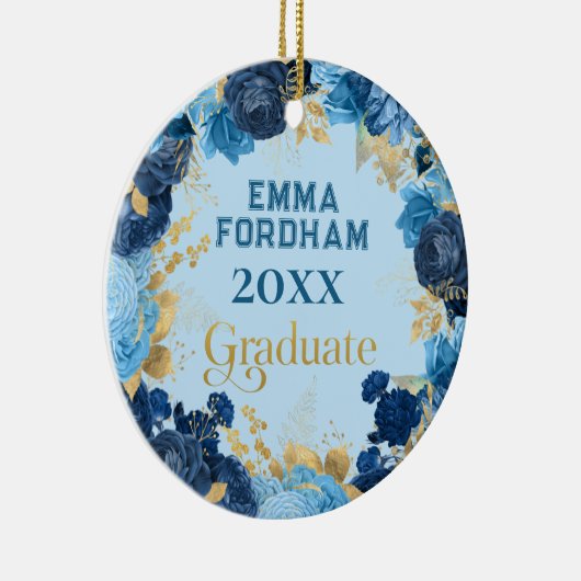 Blue Rose and Gold Foil Blätter Abschluss Keramik Ornament (Rechts)