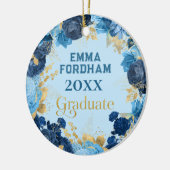 Blue Rose and Gold Foil Blätter Abschluss Keramik Ornament (Links)