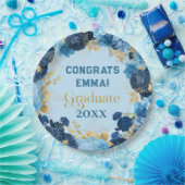 Blue Rose and Gold Foil Blätter Abschluss Pappteller (Party)