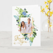 Blue Rose and Peach Floral Wedding Foto Vielen Dan Karte (Gelbe Blume)