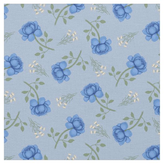 Blue Rose auf Light Blue Calico Stoff (Nahaufnahme)