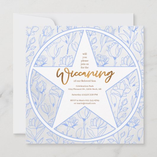 Blue Rose Baby Boy Wiccaning Namensfeier Einladung (Vorderseite)