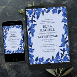 Blue Rose Bat Bar Mitzvah Modernes Girl Custom Einladung<br><div class="desc">Perfekte Karte, um eine Fledermausmitzvah, Bar mitzvah oder andere jüdische Feier anzukündigen! Handgemachte Kunst für Sie! Vollständig anpassbar! Klicken Sie auf "Personalisieren" oben, um den Text zu bearbeiten. Klicken Sie auf "Bearbeiten mit dem Designwerkzeug", um die Schriftart, Farben und Einstellungen anzupassen und die hintere Seitenfarbe zu löschen, wenn Sie es...</div>