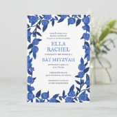 Blue Rose Bat Bar Mitzvah Modernes Girl Custom Einladung (Stehend Vorderseite)