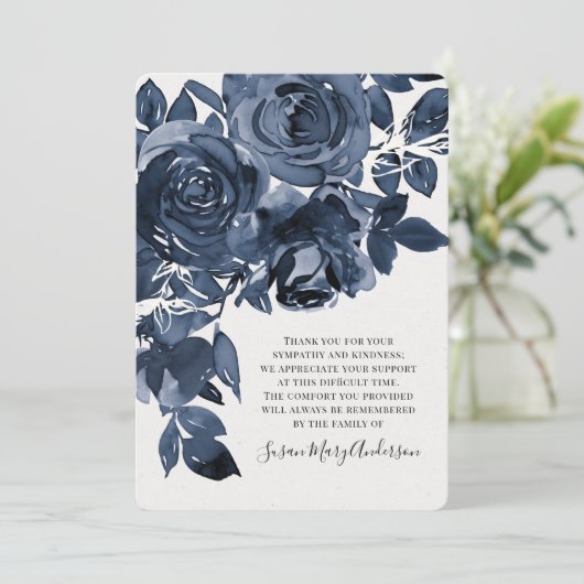 Blue Rose Beerdigung Memorial Vielen Dank Dankeskarte (Stehend Vorderseite)