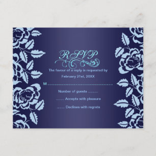 Blue Rose Birthday RSVP Card Karte