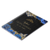 Blue Rose Black Gold Lace Quinceñera Gästebuch Notizblock (Linke Seite)