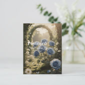 Blue Rose Bloom - Elegante romantische Botschaft Postkarte (Stehend Vorderseite)