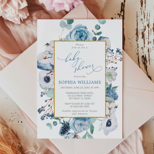 Blue Rose Blume Kinderdusche Einladung