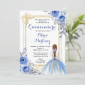 Blue Rose Blume Quinceañera Einladung (Stehend Vorderseite)