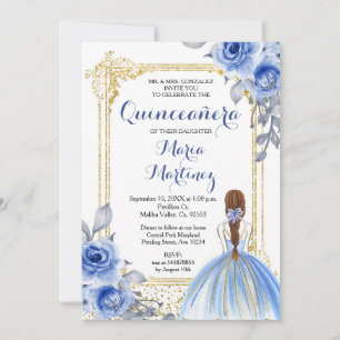 Blue Rose Blume Quinceañera Einladung
