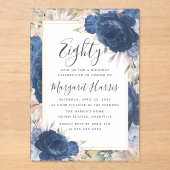 Blue Rose Blumengoldrahmen 80. Geburtstag Acryleinladungen (Vorderseite)