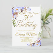 Blue Rose Blumenüberraschung 50. Geburtstagsparty Einladung (Stehend Vorderseite)