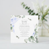 Blue Rose Botanical Baby Brunch Einladung (Stehend Vorderseite)