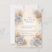 Blue Rose Botanical Wedding RSVP Karte (Vorderseite)