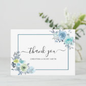 Blue Rose Bouquet Blume Hochzeit Dankeskarte (Stehend Vorderseite)